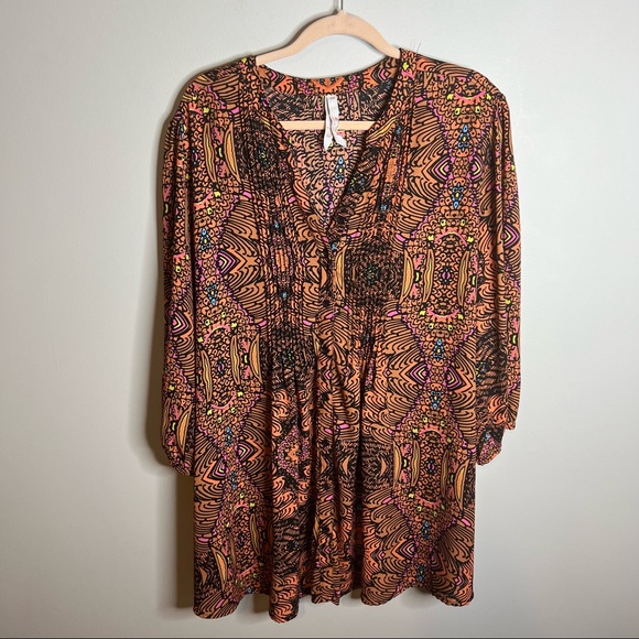 Melissa McCarthy Seven7 Tops - Melissa McCarthy Seven Orange Abstract Print Tunic Top